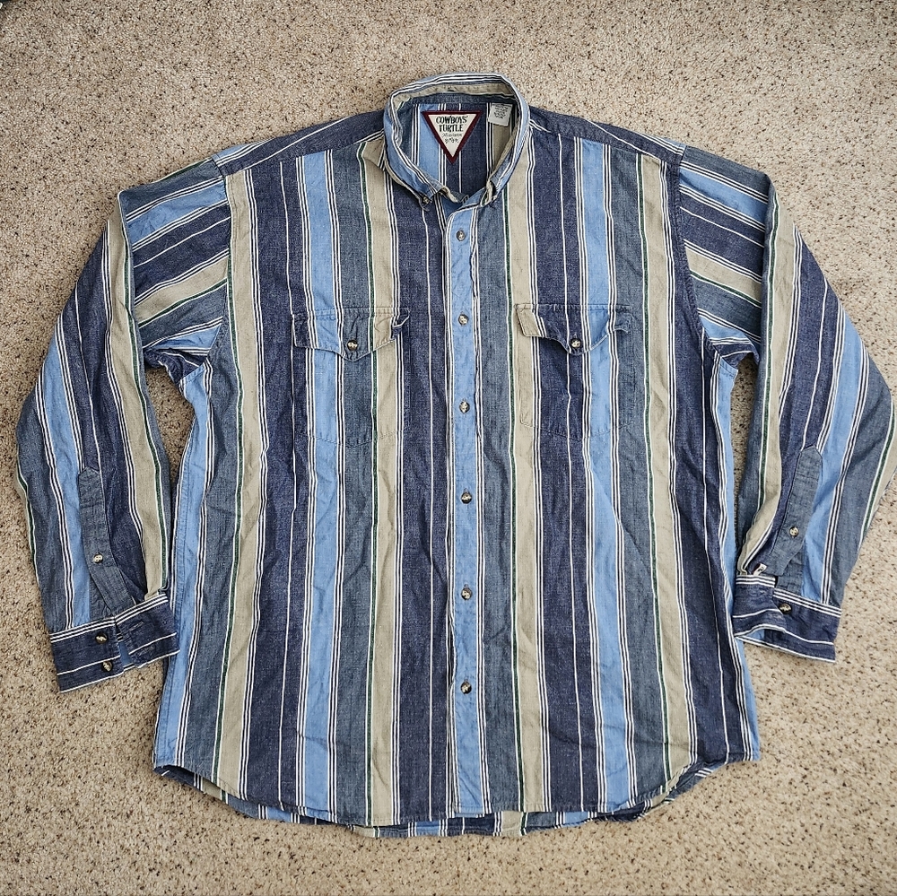 Cowboys Turtle Roper Striped Button Down Long Sleeve